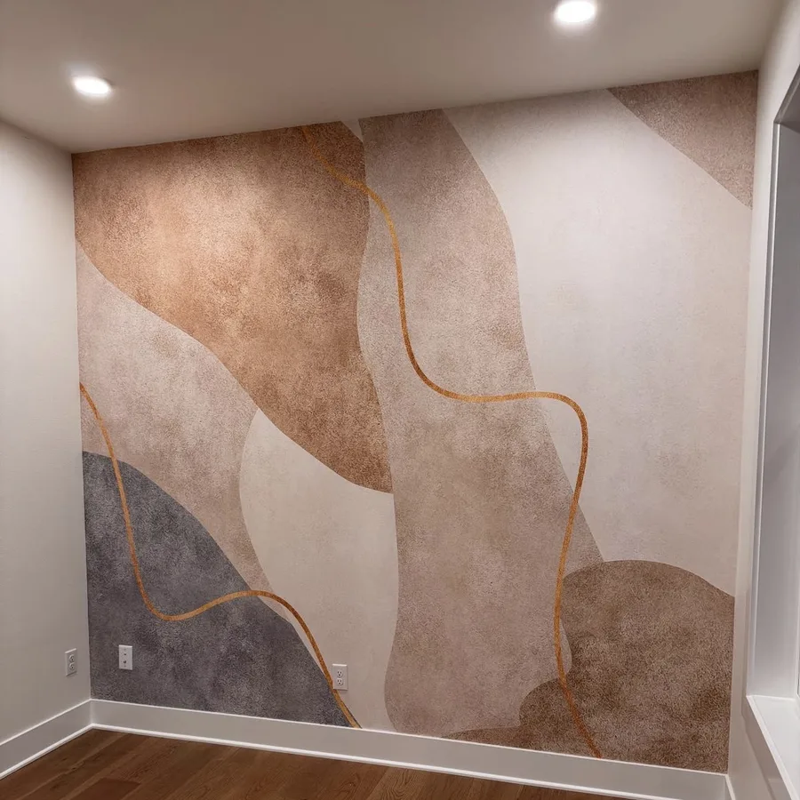 Abstract mural wallpaper on an accent wall